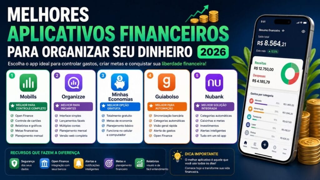 Melhores aplicativos financeiros para organizar seu dinheiro 2026