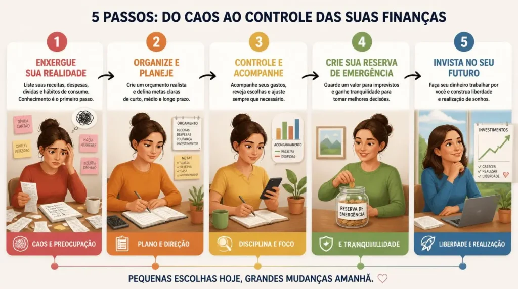 como começar educação financeira cinco passos iniciante