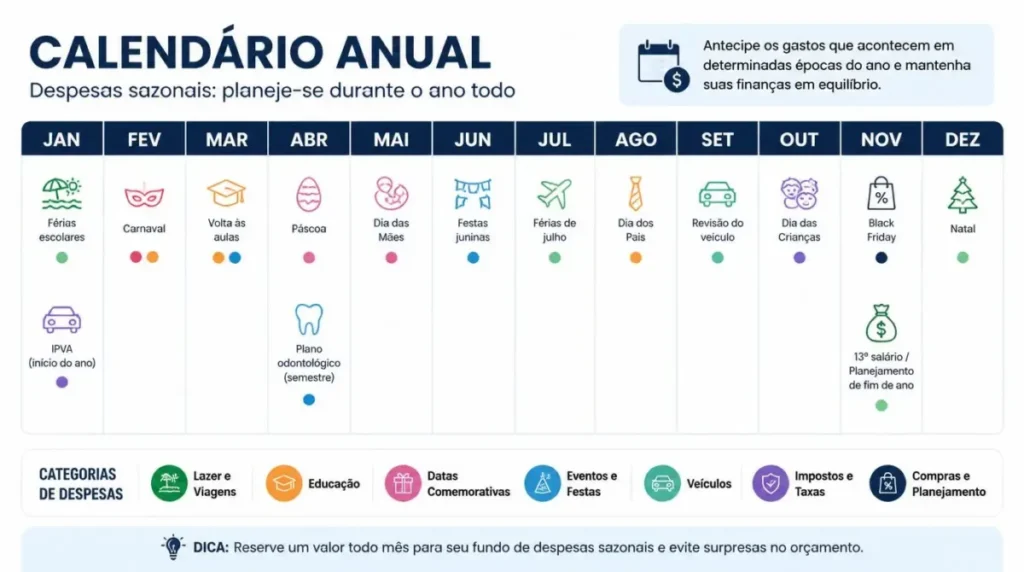 planejamento financeiro despesas sazonais calendário anual
