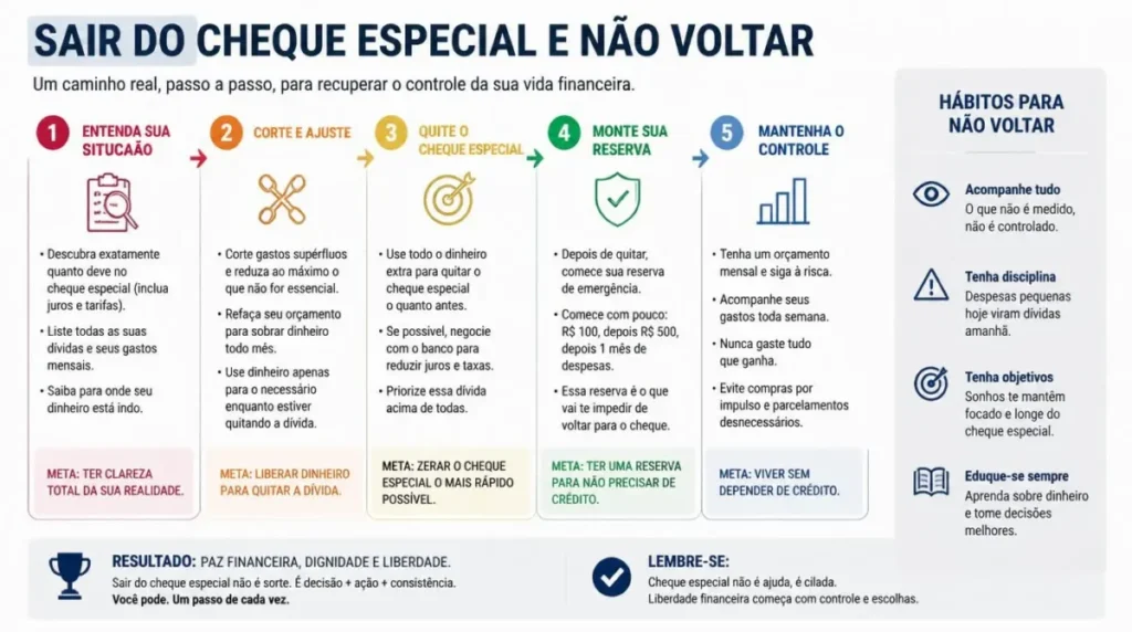 encontrar um caminho real para sair do cheque especial e não voltar para ele.